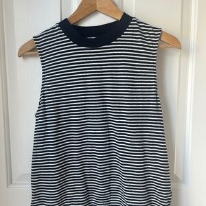 Everlane Black/White Striped Mock Neck Muscle Tank - Size M